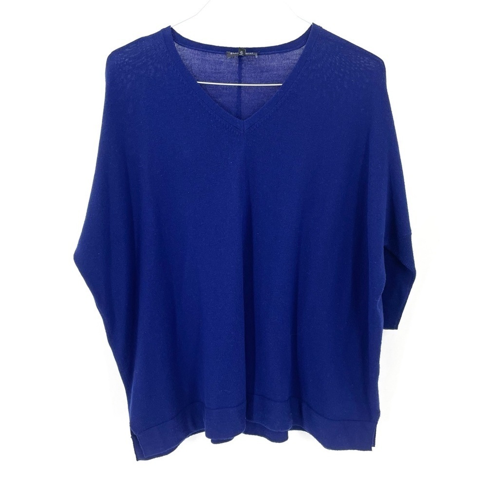 Eileen Fisher V Neck Merino Wool Boxy Sweater 3/4 Sleeve Dolman Tunic Shirt Top